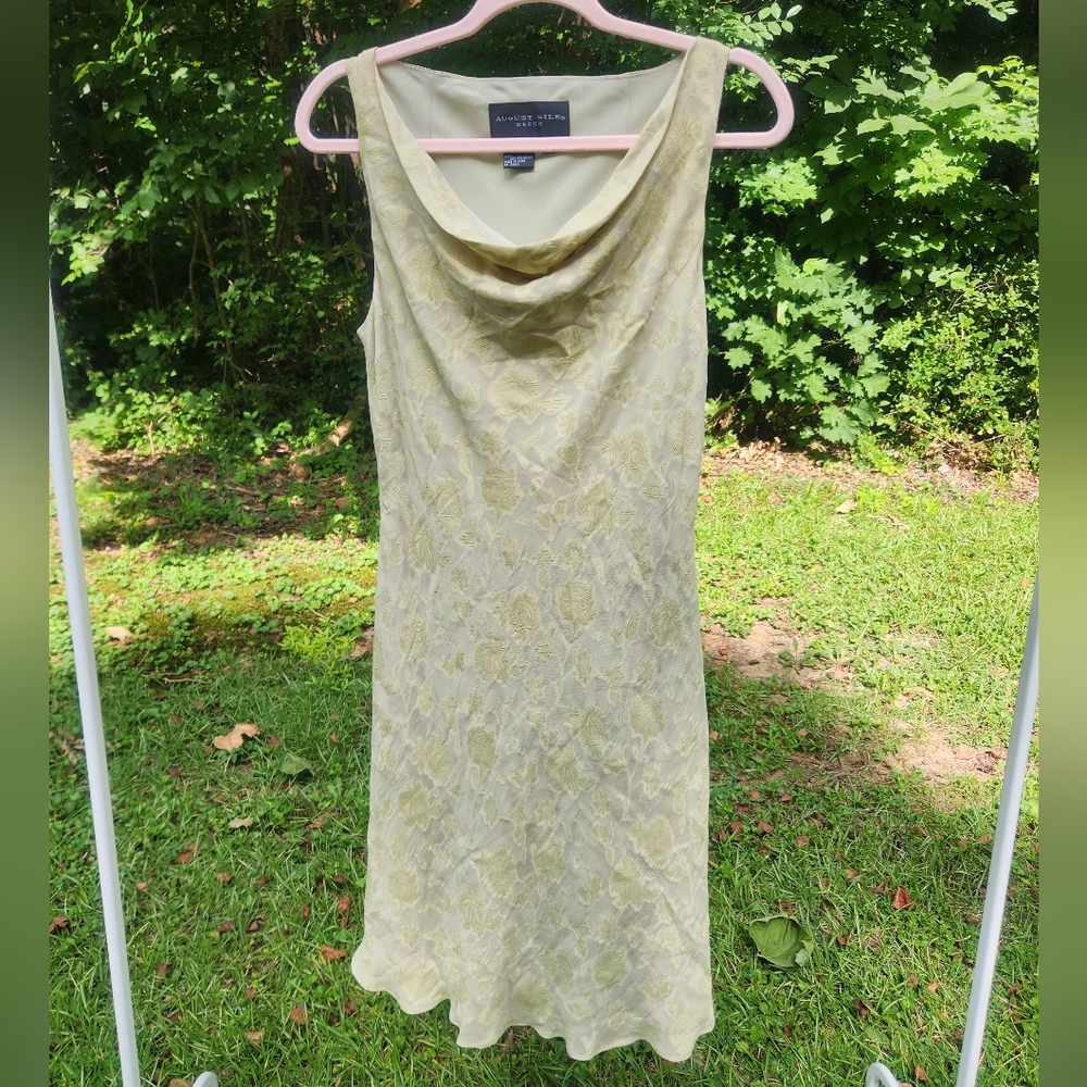 August Silk Green Sheath Midi Dress Cowl Neck Sleeveless